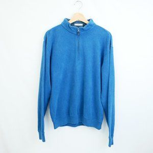 Peter Millar 1/4 Zip Long Sleeve Cotton Pullover Sweatshirt, Blue, Men S